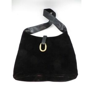 Tiani Shoulder Bag Womens Black Velvet Gold Buckle Adjustable Strap Purse Italy